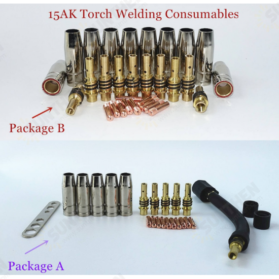 15AK Welding Torch Consumables eu Style 180A MIG Torch Nozzle Gaas Tips Guun Holder Wrench Neck for MIG Welding Machine