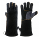 16 Inches Two Layer Cow Leather Lengthened Black Grey Welding / Barbecue High Temperature Resistant Labor Protection Gloves