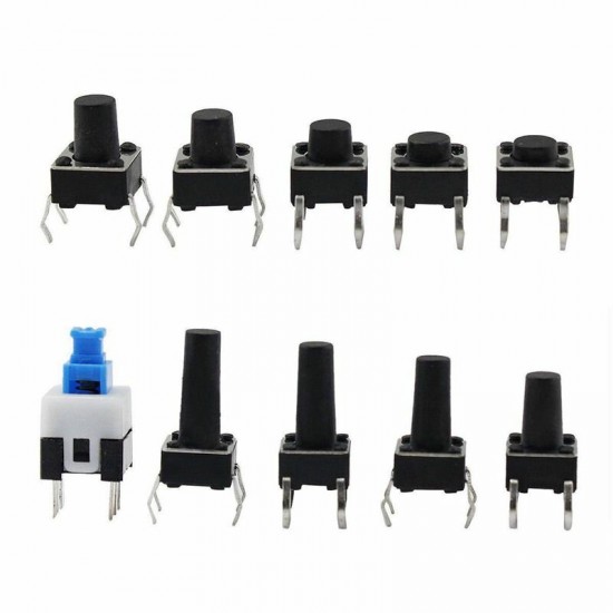 180pcs Key Switch 10 Kinds 6x6mm Tactile Push Button Switch micro-trigger Mini Momentary Tact Assortment Kit