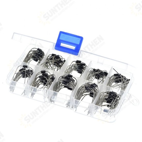 200Pcs 10 Values Rectifier Diode Assorted Kit 1N4001 1N4002 1N4003 1N4004 1N4005 1N4006 1N4007 1N5817 1N5818 1N5819 with Box