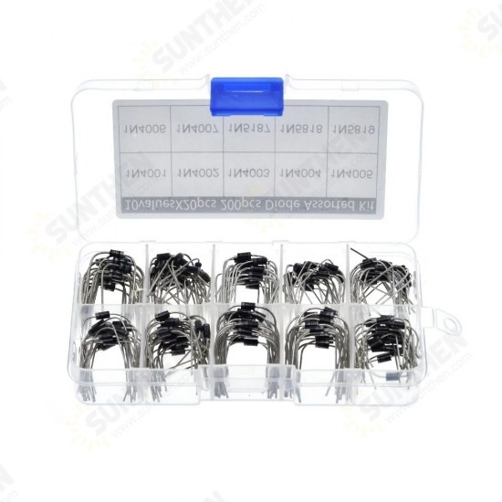 200Pcs 10 Values Rectifier Diode Assorted Kit 1N4001 1N4002 1N4003 1N4004 1N4005 1N4006 1N4007 1N5817 1N5818 1N5819 with Box