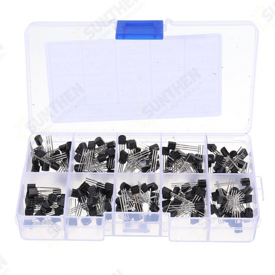 200pcs 10 Values 20 Each TO-92 Transistor Assortment Assorted Kit BC327 BC337 BC517 BC547 BC548 BC549 BC550 BC556 BC557 BC558