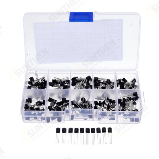 200pcs 10 Values 20 Each TO-92 Transistor Assortment Assorted Kit BC327 BC337 BC517 BC547 BC548 BC549 BC550 BC556 BC557 BC558