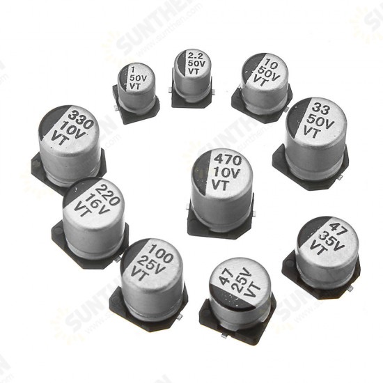 200pcs 10 Values SMD Electrolytic Capacitor Assorted Kit 10V-50V 1uF-470uF With Storage Box