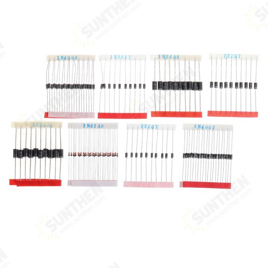 200pcs Fast Switching Schottky Diode Assorted Kit 1N4001 1N4004 1N4007 1N5408 UF4007 FR207 1N5817 1N5819 1N5822 1N4148 RL207