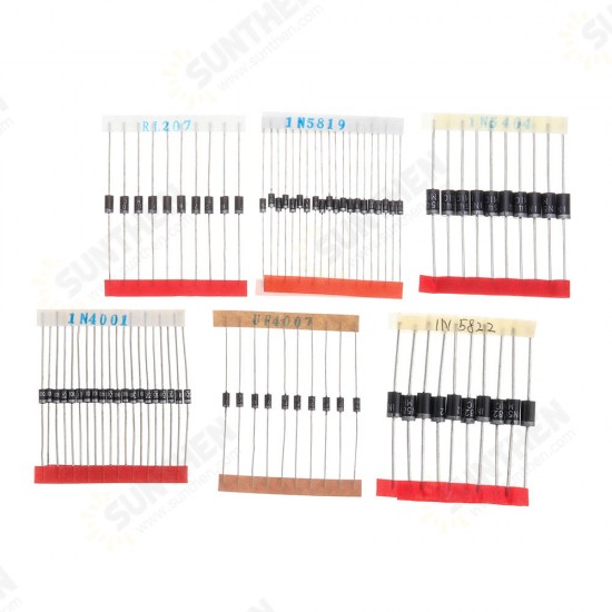 200pcs Fast Switching Schottky Diode Assorted Kit 1N4001 1N4004 1N4007 1N5408 UF4007 FR207 1N5817 1N5819 1N5822 1N4148 RL207