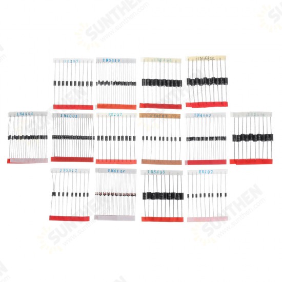 200pcs Fast Switching Schottky Diode Assorted Kit 1N4001 1N4004 1N4007 1N5408 UF4007 FR207 1N5817 1N5819 1N5822 1N4148 RL207