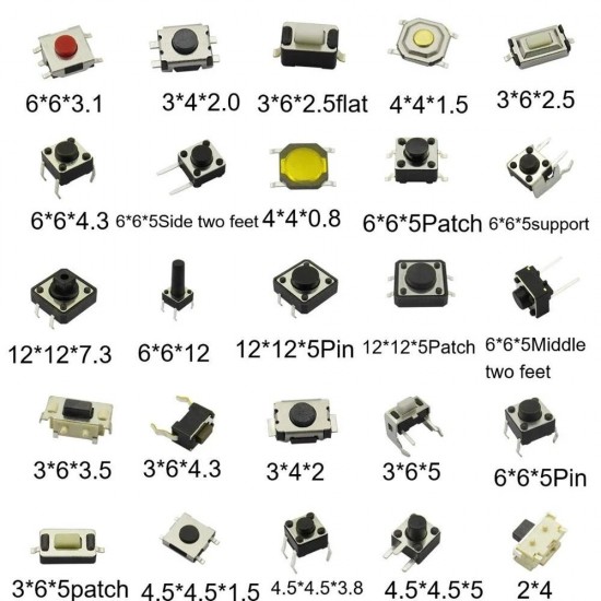 250pcs 25Values Micro Switch Assorted Push Button Tact Switches Reset Mini Leaf Switch SMD DIP 2*4 3*6 4*4 6*6 Diy Kit + Box