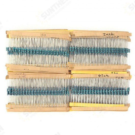 2600pcs 1/4W 1 Tolerance 130 Values Metal Film Resistors Assortment Kit Set 1R ohm-3M ohm for DIY Project Experiments