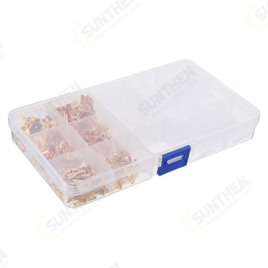 270pcs 2.8/4.8/6.3mm Golden Bare End Plug Spring Cold-Press Insulated Terminal Block Wire&Cable Connector Spade Terminal Kit Box