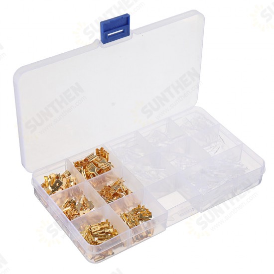 270pcs 2.8/4.8/6.3mm Golden Bare End Plug Spring Cold-Press Insulated Terminal Block Wire&Cable Connector Spade Terminal Kit Box