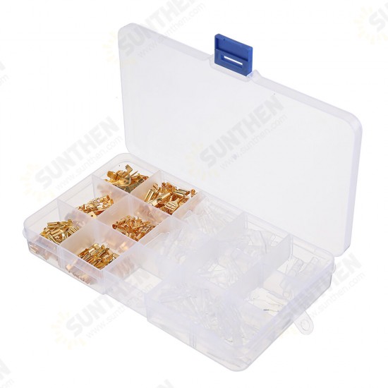 270pcs 2.8/4.8/6.3mm Golden Bare End Plug Spring Cold-Press Insulated Terminal Block Wire&Cable Connector Spade Terminal Kit Box