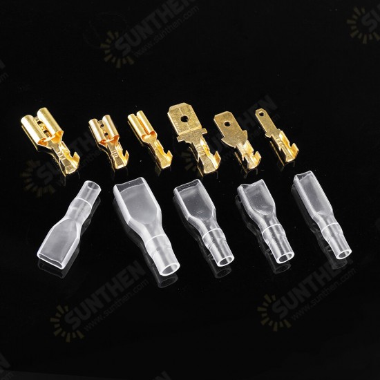 270pcs 2.8/4.8/6.3mm Golden Bare End Plug Spring Cold-Press Insulated Terminal Block Wire&Cable Connector Spade Terminal Kit Box