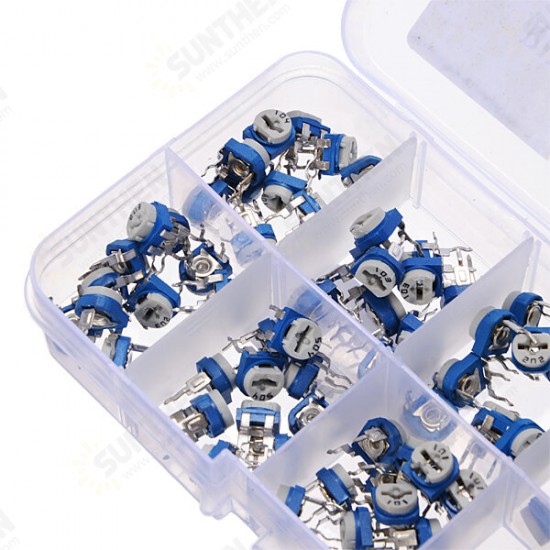 3 x 100pcs RM065 Horizontal Trimpot Potentiometer Assortment Kit With Storage Box