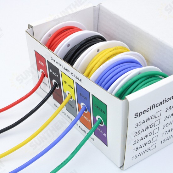 30AWG Flexible Silicone Wire and Cable 5 Colors in a Box Mixed Wire Tinned DIY High Quality Pure Copper Line