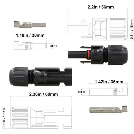 50PCS Solar Connector Male to Female Solar Plug Connector for Solar Panels and Photovoltaic Systems