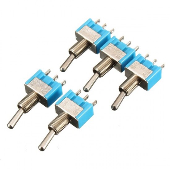 5Pcs 125V 6A ON/ON 3 Pin SPDT Toggle Switch With Waterproof Cover Cap