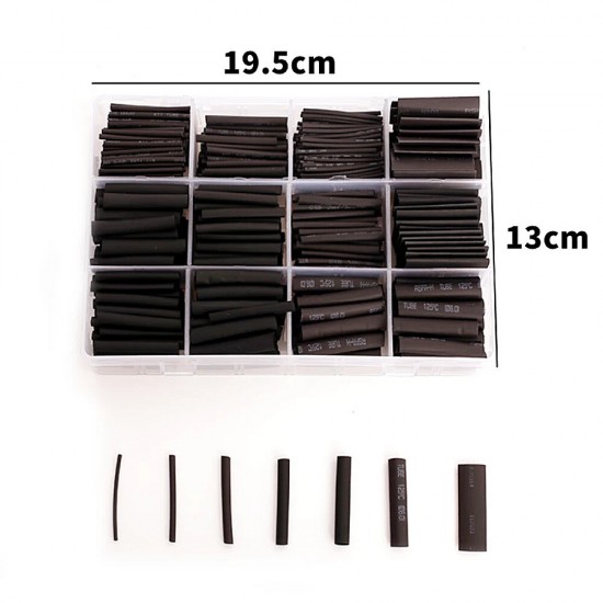 625pcs Black Boxed Heat Shrinktubing 2:1 Electronic DIY Kit Insulated Polyolefin Sheathed Shrink Tubing Cables And Cables Tube