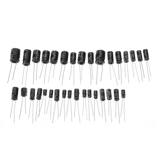 1000pcs 36 Values 0.1uF 50V-1000uF 16V Capacitors 4.7UF 10UF 22UF 33UF 47UF Electrolytic Capacitor Assortment Box Kit