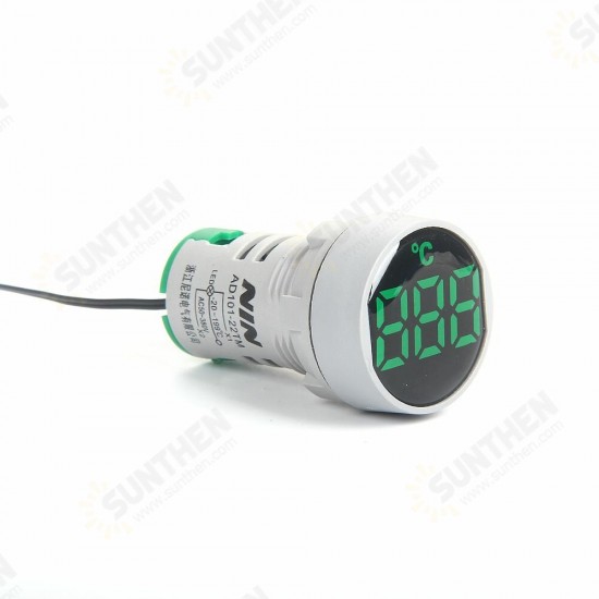 AD101-22TM Circular Crystal Film Digital Display Temperature Meter Signal lamp LED Highlight Aperture 22mm 0-200℃