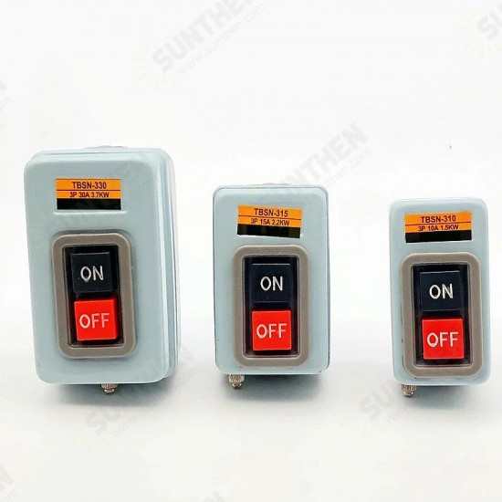 TBSN-310/315/330 3P AC 380V 10/15/30A 1.5/2.2/3.7KW Metal Button Switch Control Box Power Three Phases Electrical Equipment