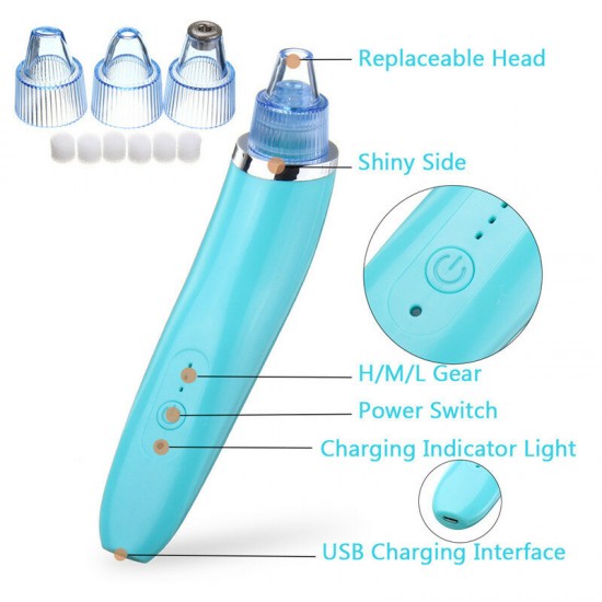 XD-5002 Face Facial Cleansing DC5V 850mA USB Electric Nose Pore Cleanser Cleaner Vacuum Beauty Machine Blackhead Zit Acne Remover Tool