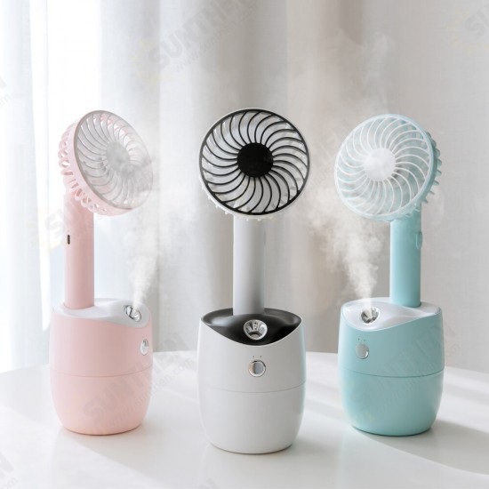 2 In 1 Rotating Spray Air Humidifier Fan USB Charging 3 Gears White Pink Blue