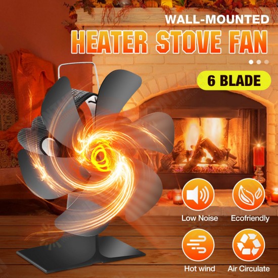 6 Blades Heat Powered Stove Fan Black Fireplace Log Wood Burner Eco-fan Quiet Home Fireplace Fan Efficient Heat Distribution