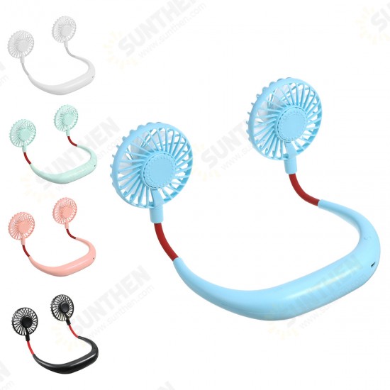 DC 5V 1A Neck Hanging Fan Dual Head Cooling Mini Fan USB Rechargeable Camping Travel