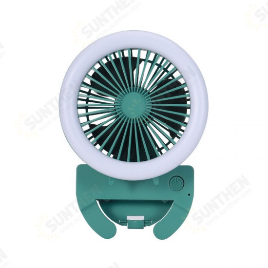 Handheld Phone Clip LED Fan Mini Folding 180° Rotation 2 Modes Fill Light 3 Speed Wind Fan Make-up Outdoors Camping Travel