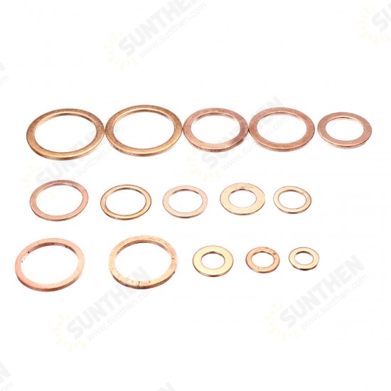 280Pcs 12 Sizes Assorted Crush Copper Washer Gasket Set Flat Ring Seal Kit Tools