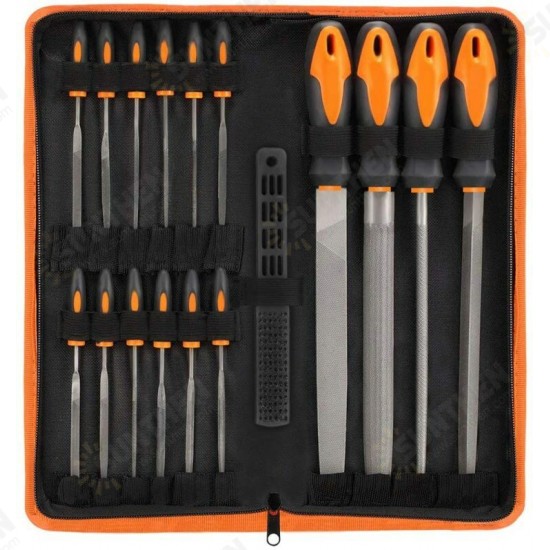 17pcs Needle File Set High Carbon Steel Metal File with Rubber Soft Handle Metalworking Woodworking Set Half-Round Flat File