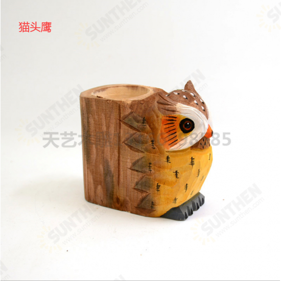 Animal Types Pen Holder Creative Hand Carved Wooden Pen Holder Lion Tiger Owl Dog Pattern Pen Organizer For Student Stationery Pencil Not Included