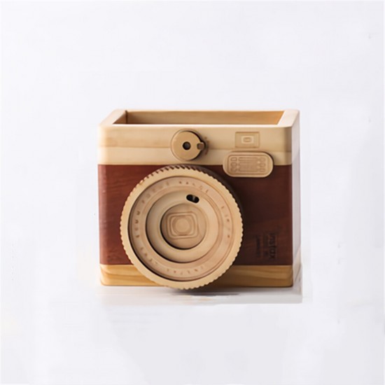 Creative Camera Wooden Pen Holder Storage Makeup Brushes Organizer Wood Crafts Retro Birthday Gifts Vintage Home Decoration