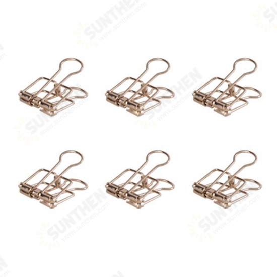 9415 6Pcs Binder Clip Rose Gold Elegant Metal Clip Paper Organizer File Folder for Office School Stationery