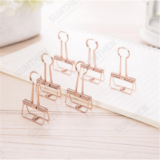 9415 6Pcs Binder Clip Rose Gold Elegant Metal Clip Paper Organizer File Folder for Office School Stationery