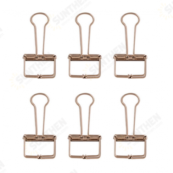 9415 6Pcs Binder Clip Rose Gold Elegant Metal Clip Paper Organizer File Folder for Office School Stationery