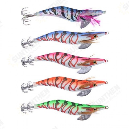 5 pcs 13.5cm20g Wood Shrimp Squid Lures Bait Bass Hooks