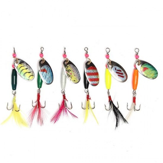 6pcs Spoon Metal Fishing Lures Crankbaits Bass Tackle Hooks Set Spinner Baits