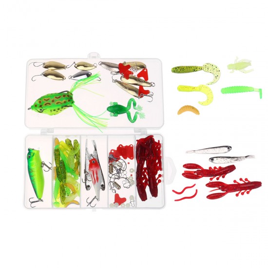 94/164PCS Fishing Lure Set Realistic Frog Soft Bait Portable Fishing Kit Outdoor Fishing Tools