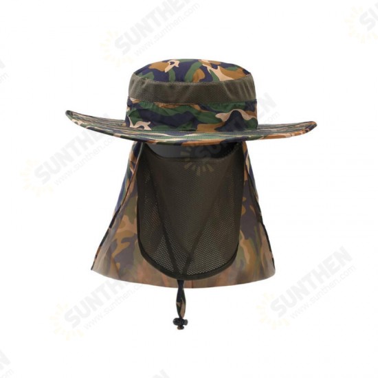 Camouflage Fishing Hat Adjustable Anti UV Anti Mosquito Mesh Mask Camping Hunting Neck Cover Protection Cap