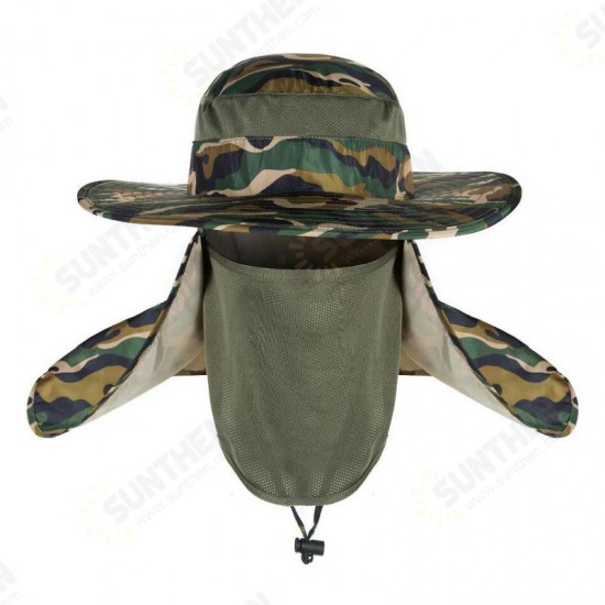 Camouflage Fishing Hat Adjustable Anti UV Anti Mosquito Mesh Mask Camping Hunting Neck Cover Protection Cap