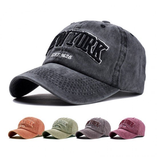 Men Women Washed Retro Embroidery Baseball Cap Outdoor Sunshade Adjustable Cycling Fishing Hats