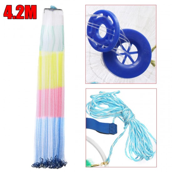 14ft 4.2m Upgrade Hand Cast Fishing Net Colorful Bait Strong Nylon Line Full Spread