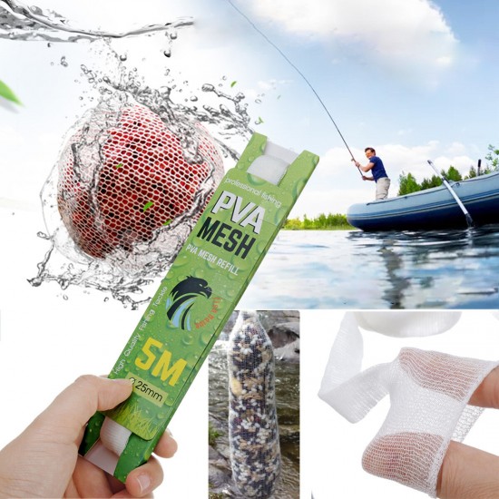 25/37/44x5m PVA Carp Coarse Bait Wrap Bags Narrow Refill Fishing Net Feeder Lures Mesh Fishing Tackle