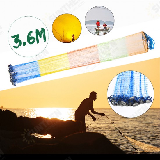 3.6m 12FT Colorful Throw Hand Cast Fishing Net Spin Network Bait Fish Net+Sinker