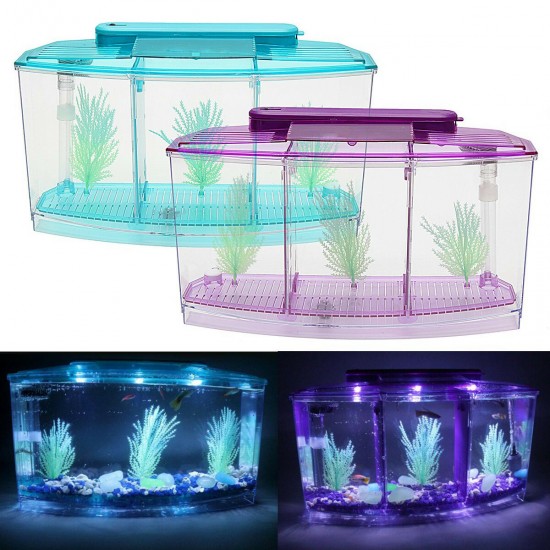 Mini Pool Ecosystem Aquarium Fish Tank With LED Light Fish Aquarium Tank Divider Filter Water For Small Fish