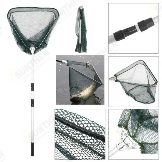 135cm Length 37x33cm Mesh Portable 3 Section Foldable Telescopic Fishing Landing Net Extending Rod Folding Handle