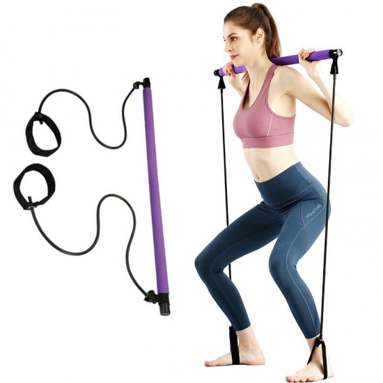 Portable Pilates Bar Kit + Resistance Band Adjustable Exercise Stick Toning Home Gym Workout Equipment