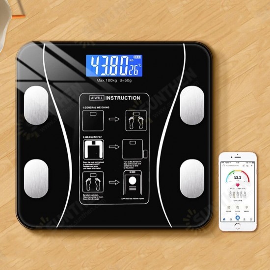 Smart Wireless Body Fat Scale USB+Solar Charing BMI Scales Digital Scale For Body Weight With APP Analyzer